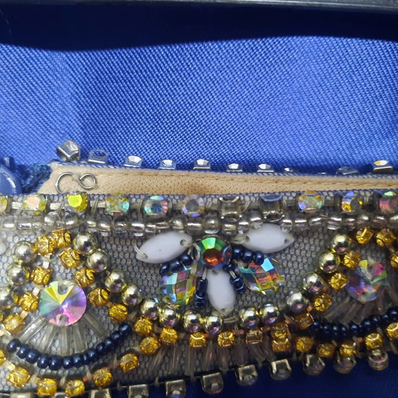 Panoply Navy strapless full skirt gown w/train sequin rhinestone beads 0 - Picture 12 of 16